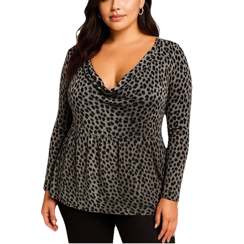Michael Kors Womens M Leopard Cowl Neck Top Long Sleeve Stretch Sexy Evening